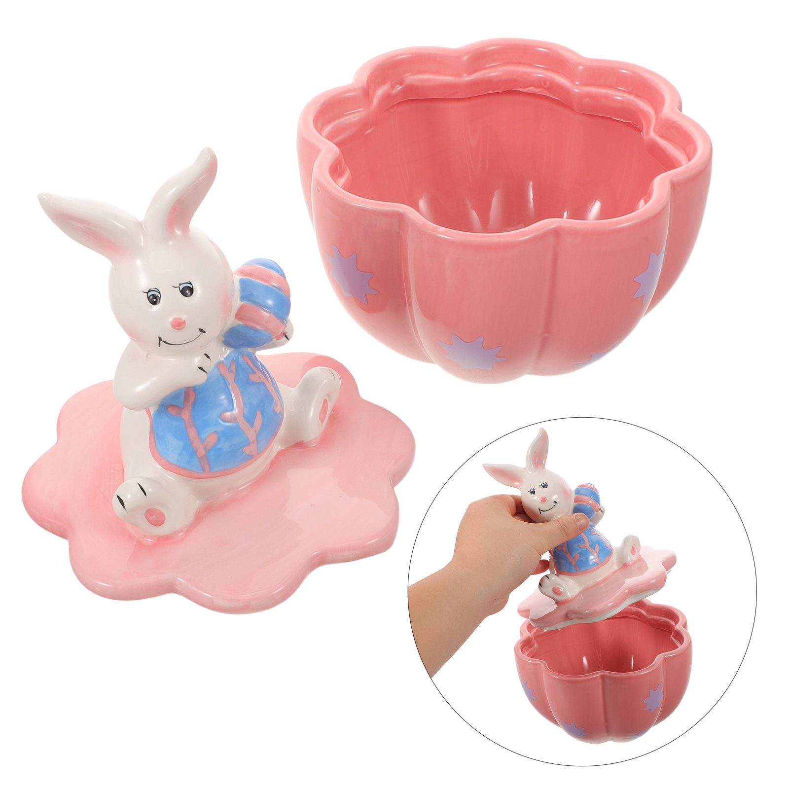 Coffee Tea Sugar - Easter Bunny Ceramic Canister Airtight Kitchen