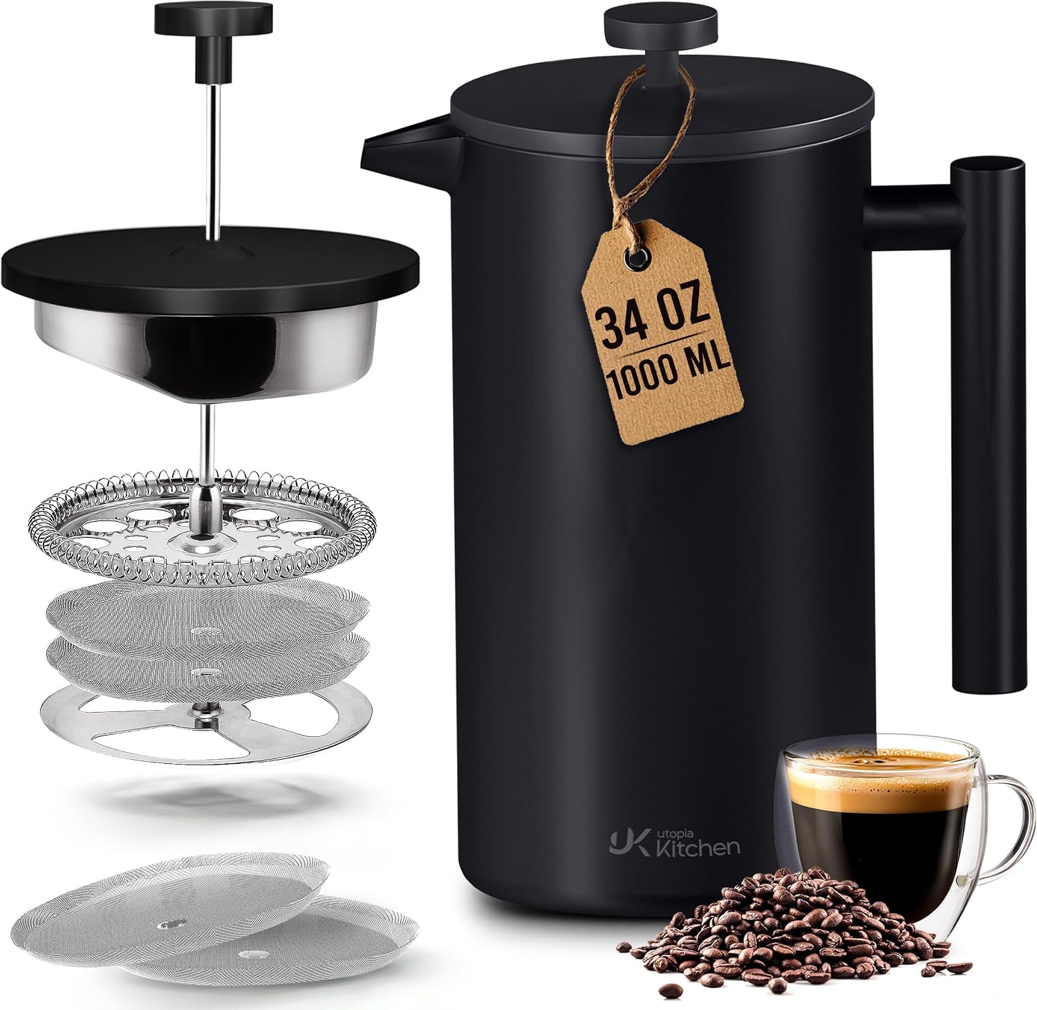 French Press Coffee & Tea - Double Wall Insulated French Press Coffee