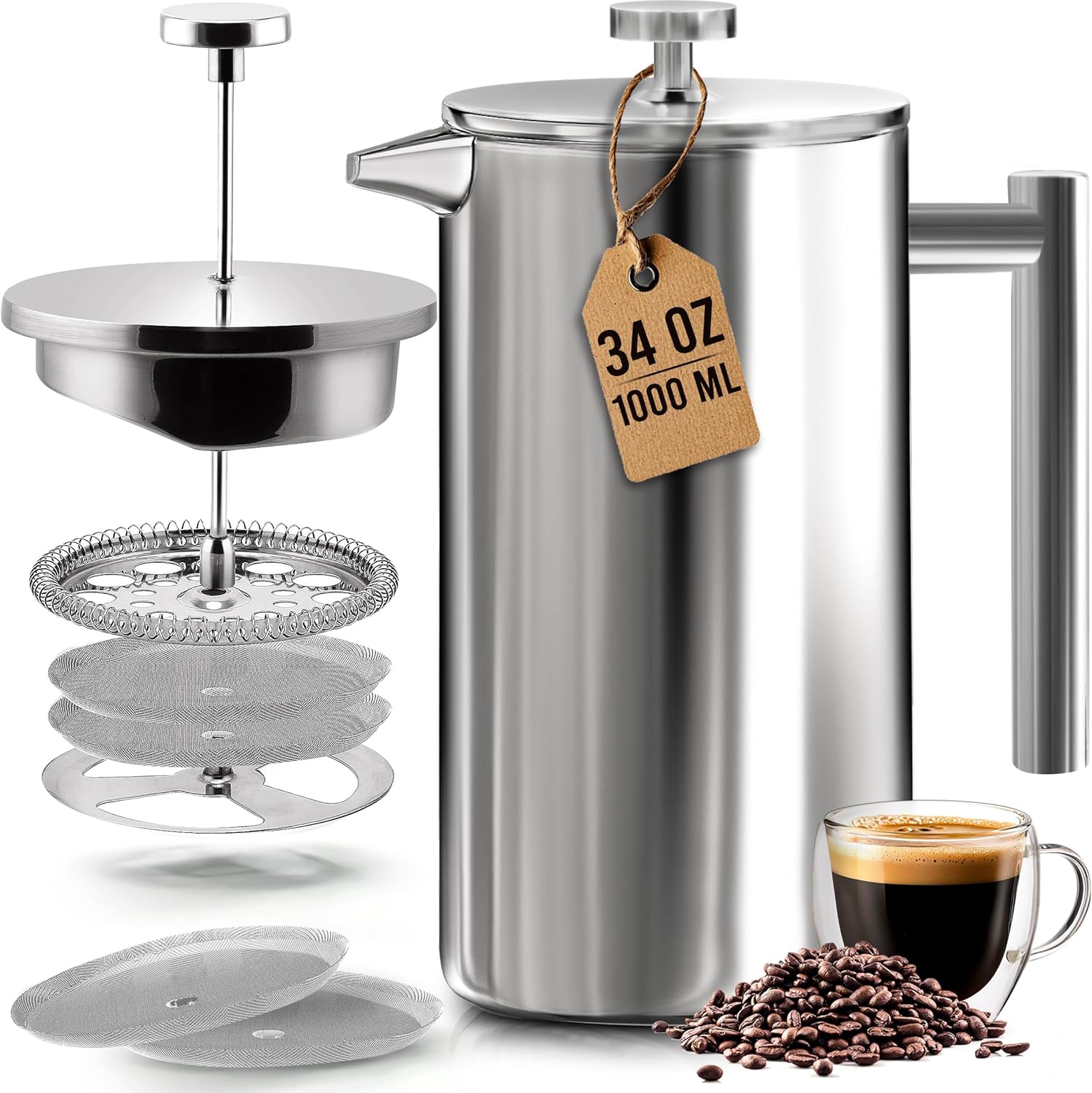 Kitchen 304 Grade Stainless St - French Press Coffee & Tea のレビューと価格