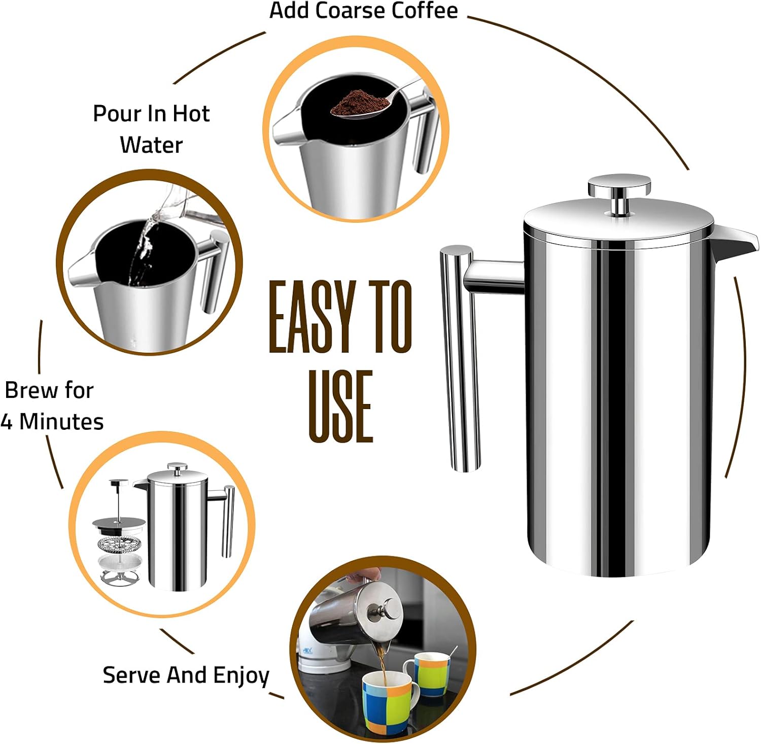Kitchen 304 Grade Stainless St - French Press Coffee & Tea のレビューと価格