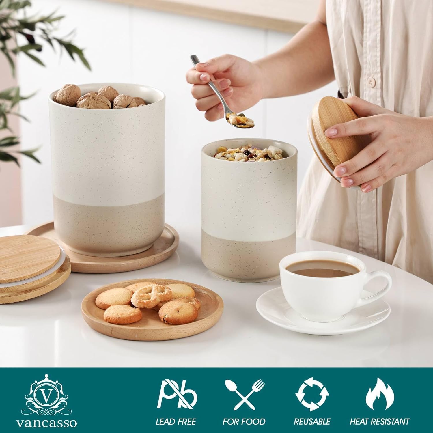 Sabine Ceramic Canister Set wi - Coffee Tea Sugar のレビューと価格