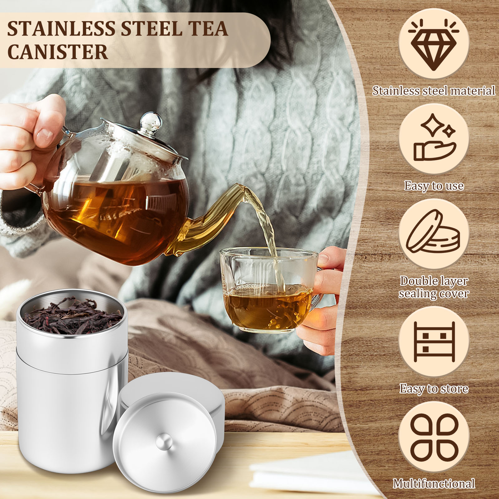 Stainless Steel Tea Leaf Tins  - Coffee Tea Leaf And Bean のレビューと価格